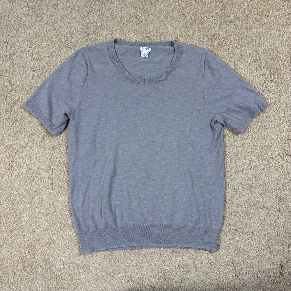J.CREW Slub Cotton Short Sleeve Teddie Sweater Light Gray Crewneck Large L H8296
